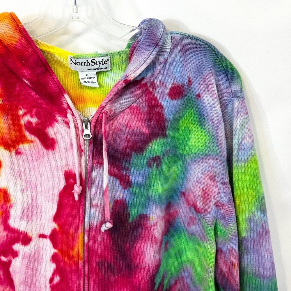 NorthStyle XL Jacket Handmade Tie Dye Cotton Knit Zip Up Hoodie Rainbow 1742 - Picture 5 of 12